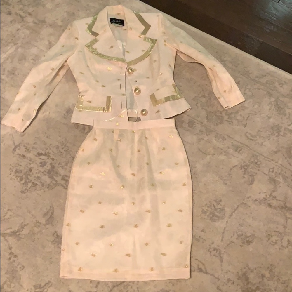 Scaasi Nights suit 100% silk cream + gold vintage